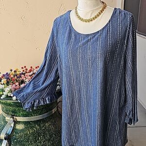 W5 Blue pullover top with ruffle sleeves size 1X